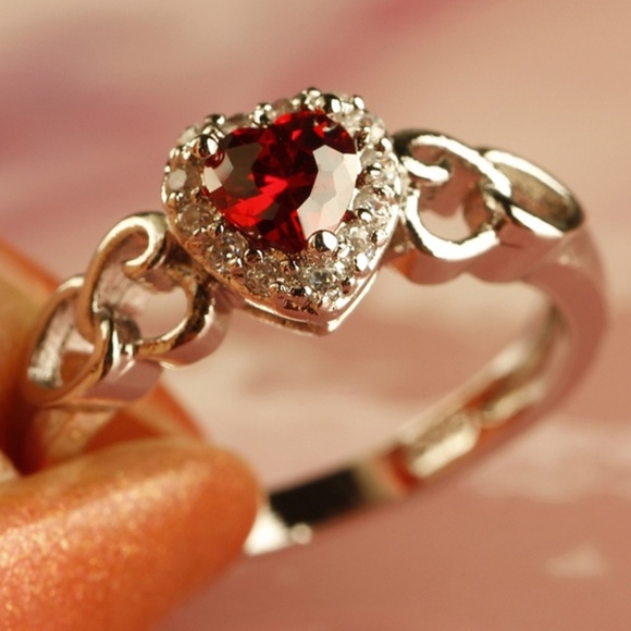 Cute Silver Heart Cut Ruby Ring - Picture 2 of 4